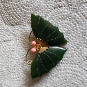 Vintage retro Butterfly Broch Pendant metal and stone wings